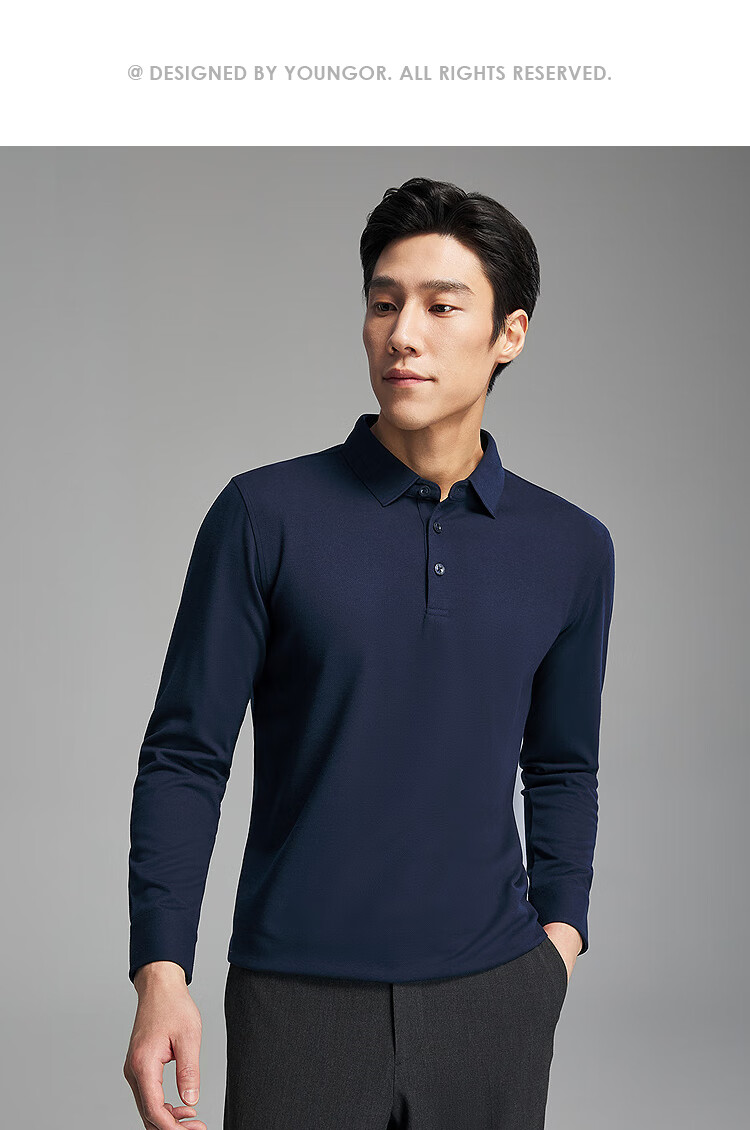 Youngor Antibacterial Antistatic Autumn Winter Men's Machine Washable Wool Business Casual Long Sleeve Polo Shirt 519960 8