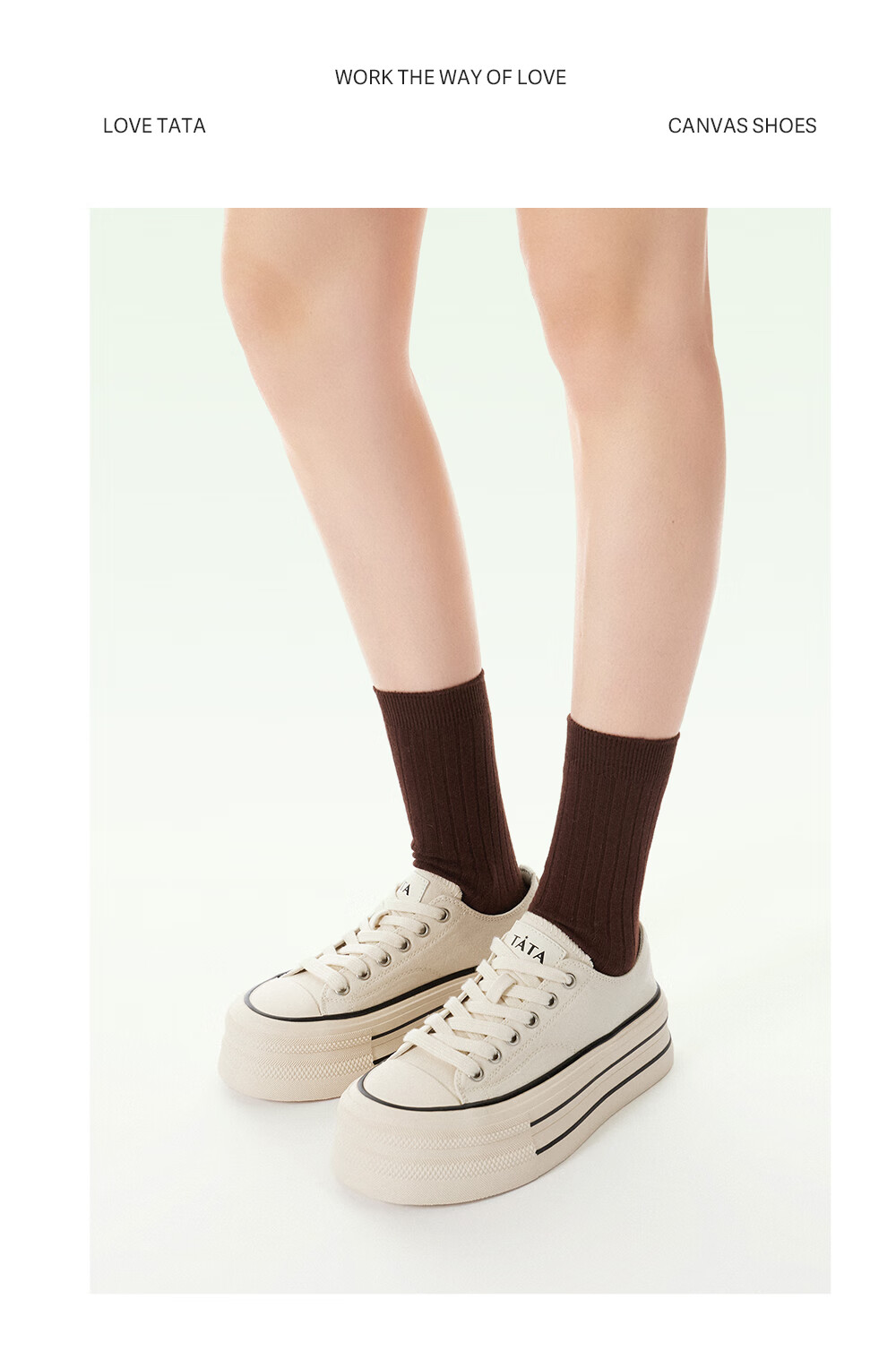 TATA Rainbow Thick-Soled Canvas Shoes for Women, Breathable Black Sneakers, Casual White Shoes WP801AM5 Black, Size 37 12