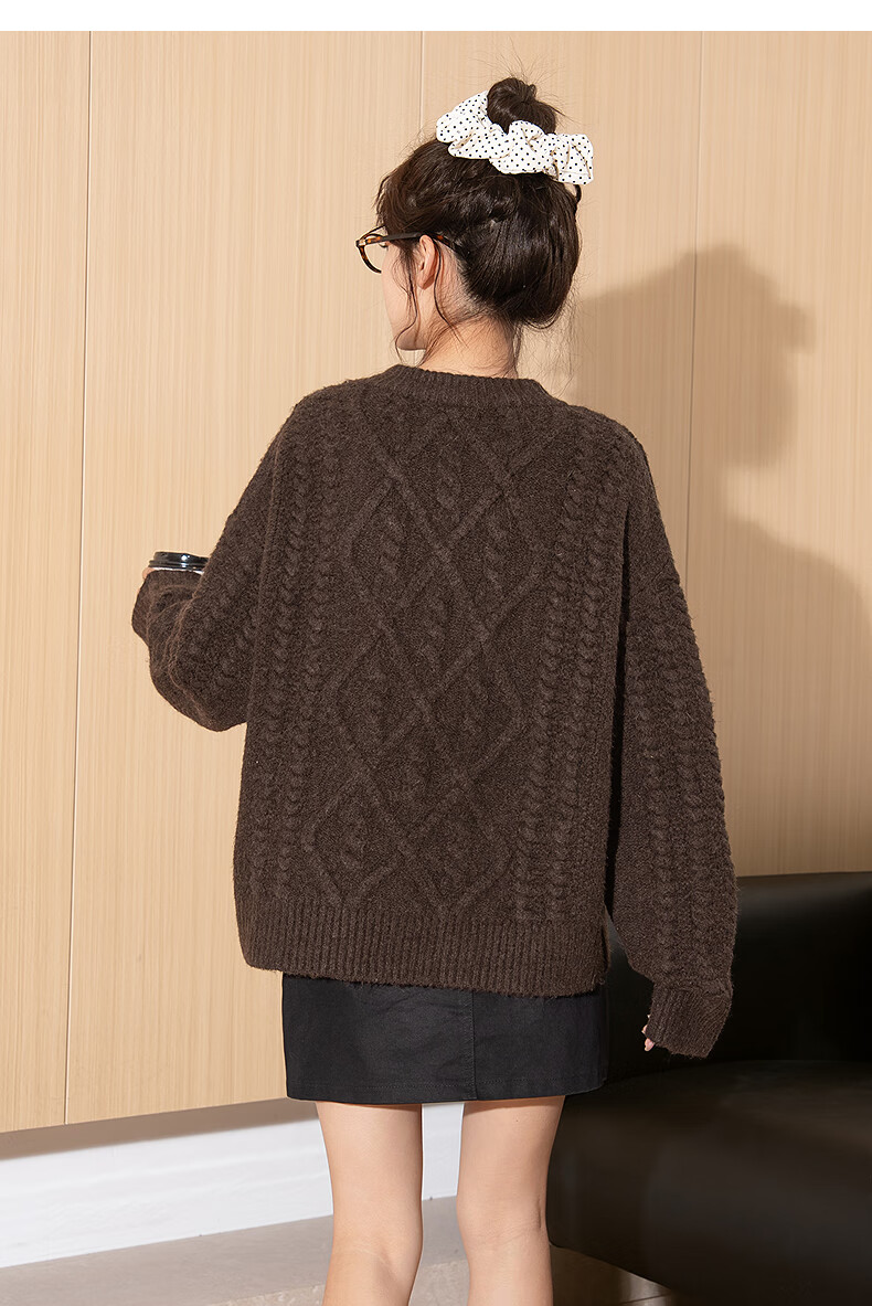 TonLion 2025 Autumn Winter Women's Crew Neck Solid Color Cable Knit Sweater 16