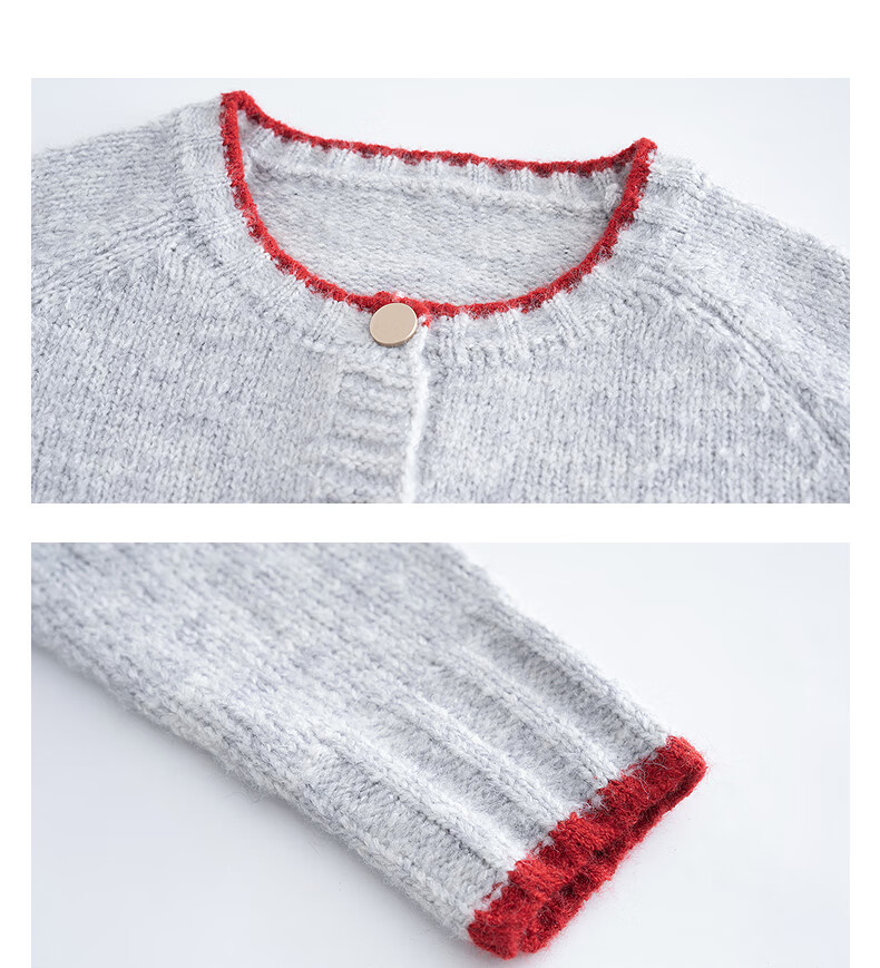 TonLion 2025 Autumn Winter Women's Color-Block Trim Round Neck Cardigan 10
