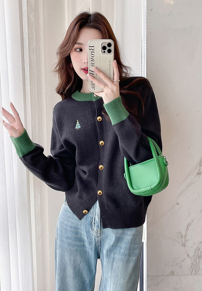 TonLion 2025 Autumn Winter Festive Embroidered Front Crew Neck Women's Cardigan 2
