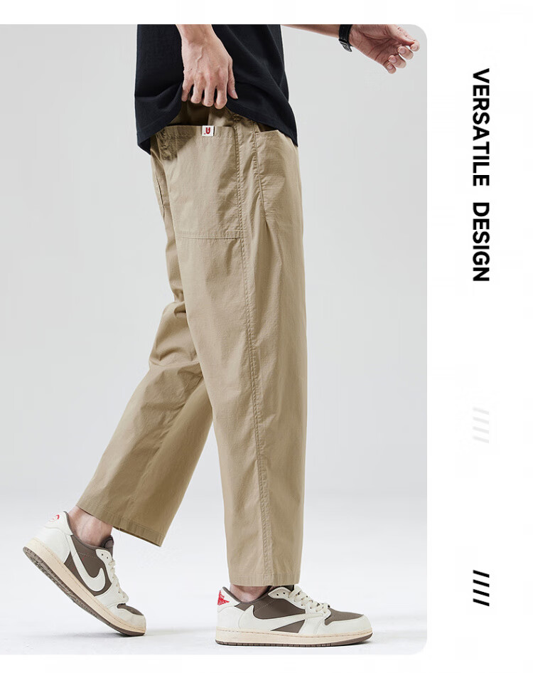 ROMON Men's Ice Silk Casual Pants Summer Thin Straight Loose American Style Draped Versatile Cigarette Nine-Point Pants Black L 10