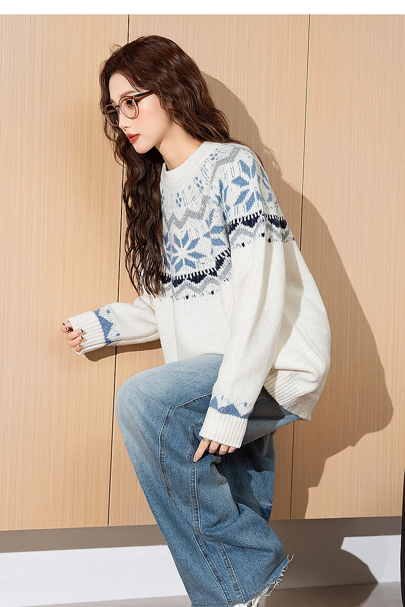 TonLion 2025 Autumn Winter Women's Crew Neck Ethnic Pattern Pullover Sweater 18