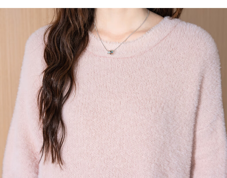 TonLion 2025 Autumn Winter Women's Crew Neck Solid Color Fuzzy Sweater 10