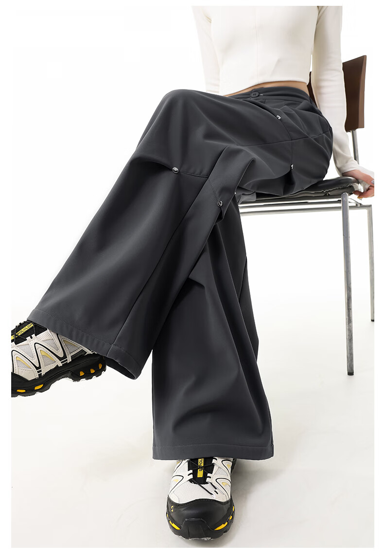 MJ STYLE Studded Work Pants for Women 2026 Winter New Fleece-Lined Warm Cool Wide-Leg Straight-Leg Paratrooper Casual Pants 7