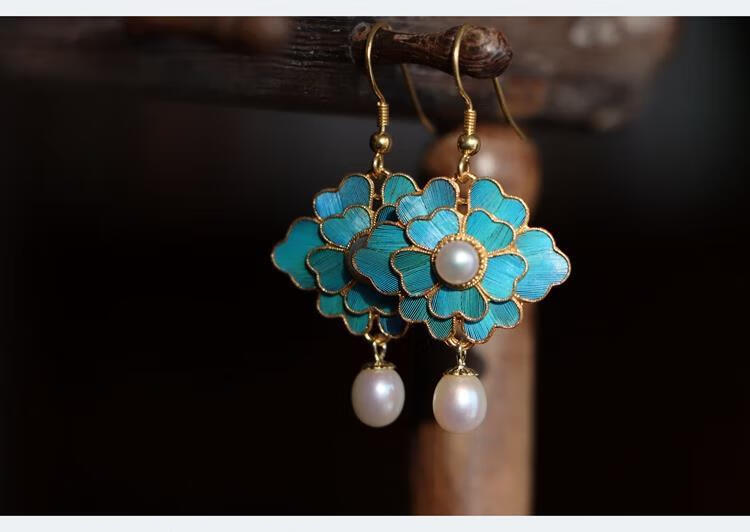 斯特克伦堡 景泰蓝耳饰仿点翠银耳环鎏故宫中国风古风耳坠民族风饰品