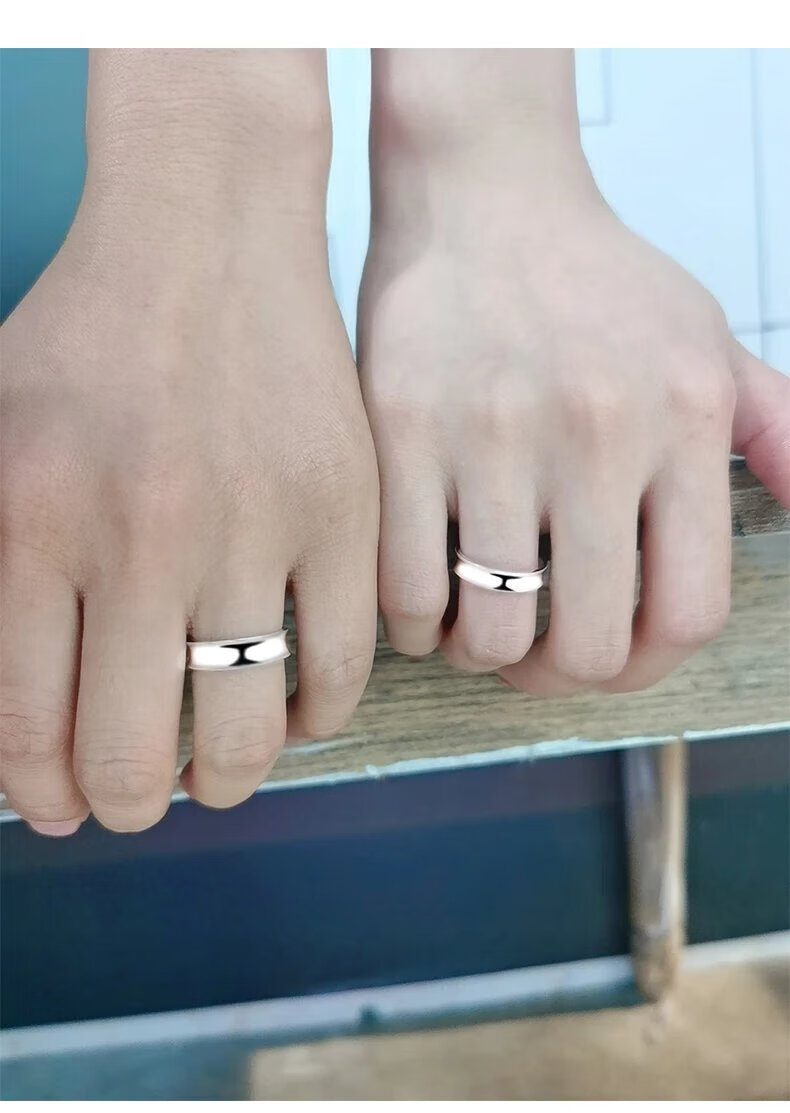 老 凤祥款式999足银情侣对戒男女一对素圈光面简单戒指足银食指尾戒