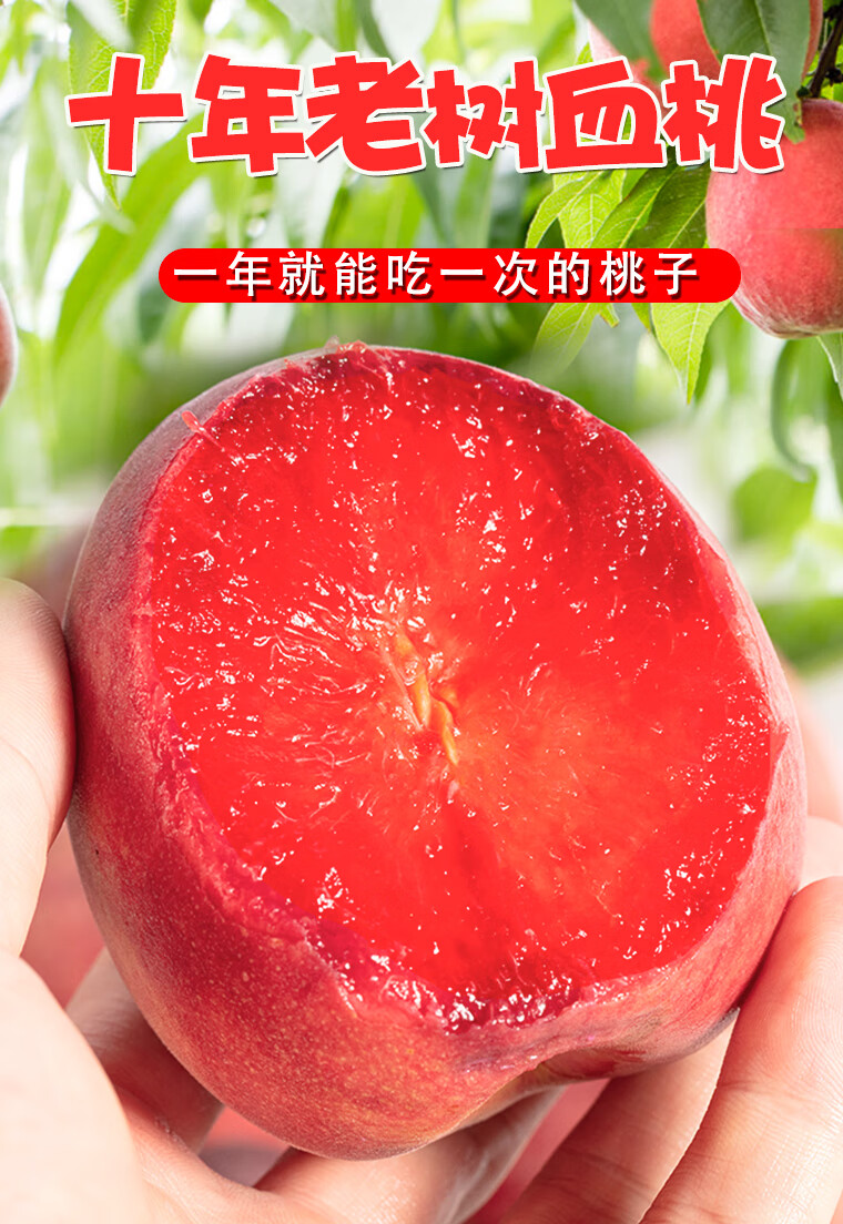 新鲜血桃5斤现货朱砂红桃子胭脂红水果应季整箱红心水蜜桃红肉 正宗
