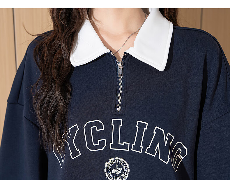 TonLion 2025 Autumn Women's Lapel Color-Block Front Chest College Letter Sweatshirt 11