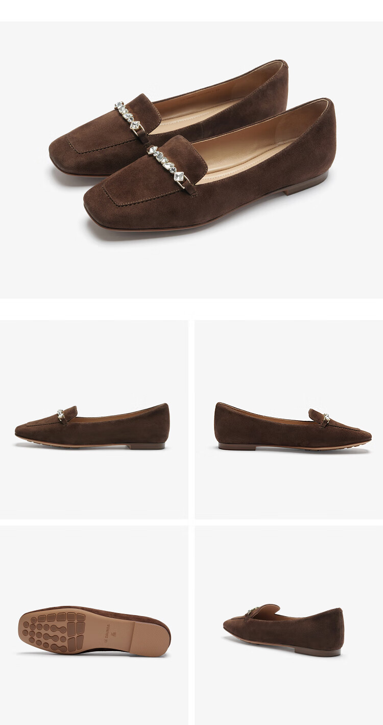 Le Saunda Solid Color Square Toe Lambskin Slip-On Loafers for Women 6T06805 Milk Tea Almond BEK 35 10