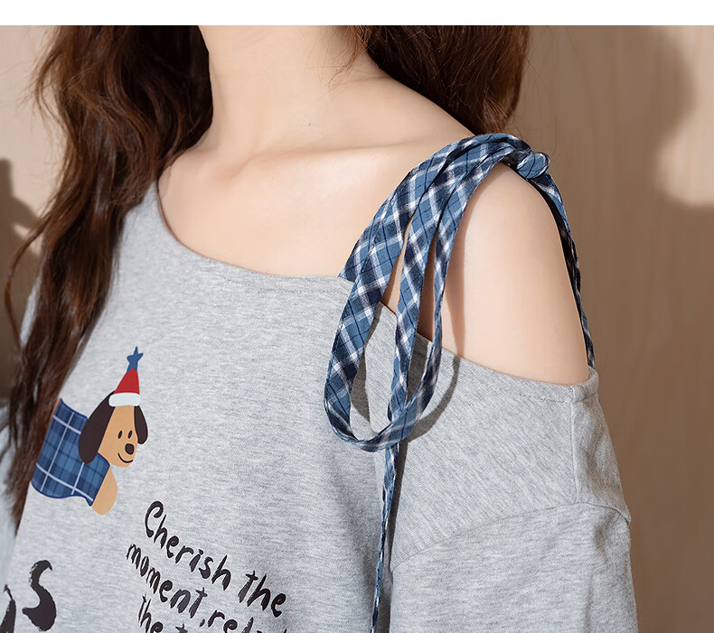 TonLion 2026 Autumn And Winter Long-Sleeve T-Shirt for Women, Raglan Cartoon Dog Design, Slimming, Off-Shoulder, Trendy 11
