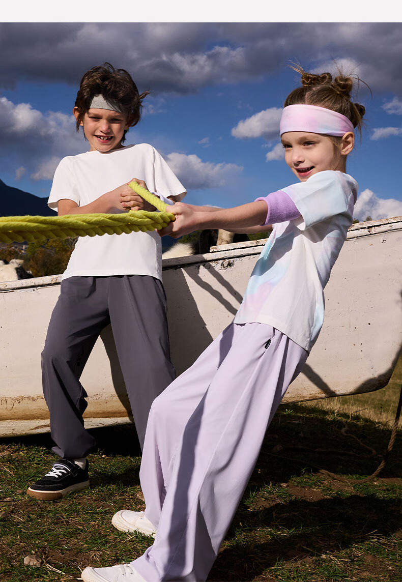 Aimer Kids Cool Sun Protection Class A High-Elastic Sports Pants for Boys And Girls, Wide-Leg Straight Trousers - Dawn Purple 140 14
