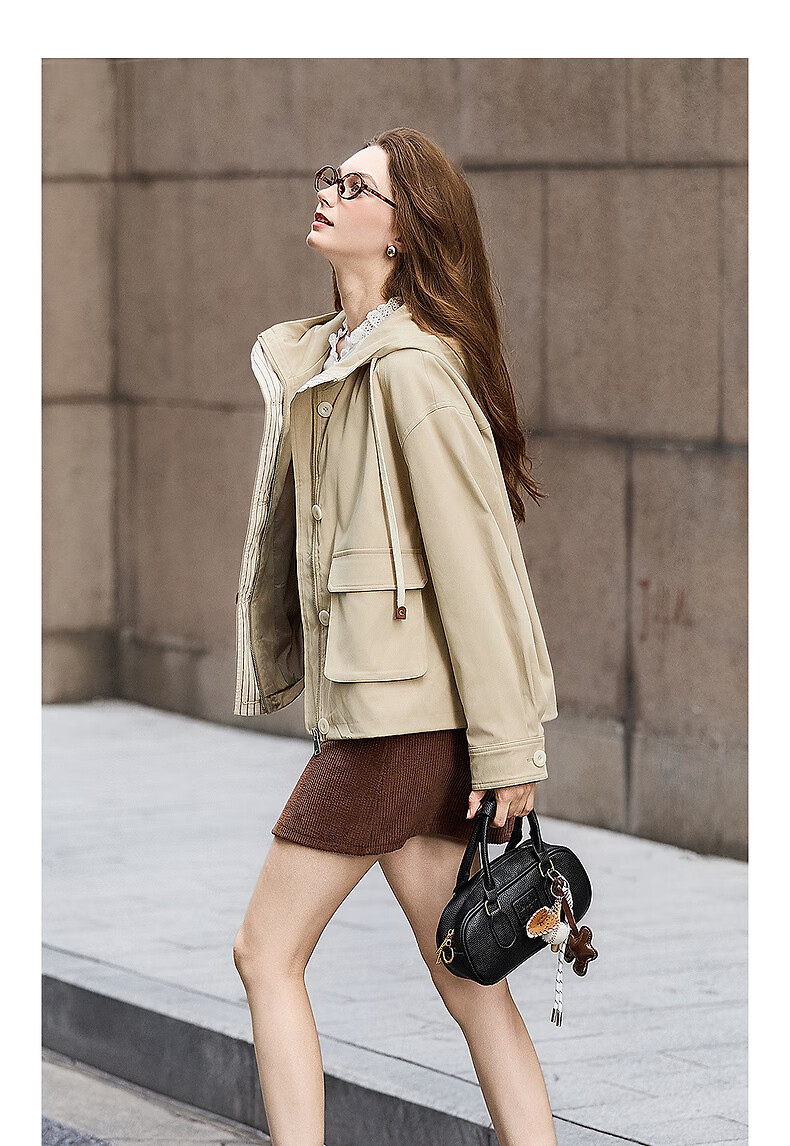 TonLion 2025 Autumn Women's Hooded Patchwork Cropped Jacket 4