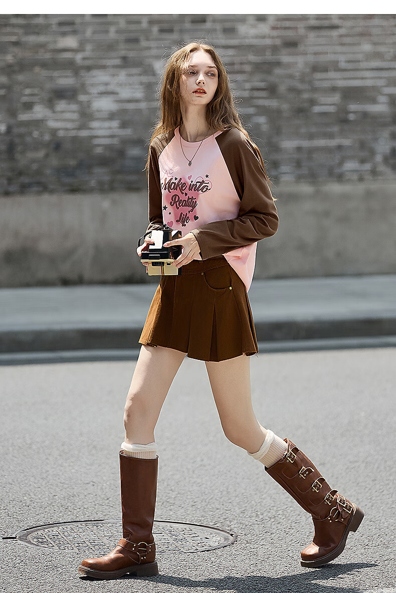TonLion Autumn And Winter Women's Knitted Round Neck T-Shirt with Front Chest Star Pattern, Raglan Sleeve, High-End Look, Slimming Effect 20