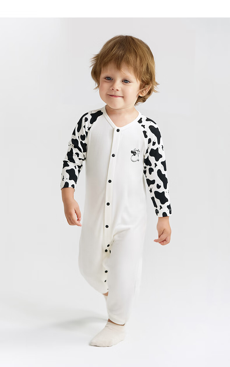 Aimer Baby Milk Leather Infant Long Sleeve Homewear Pajamas Romper Baby Crawling Suit Diagonal Jacquard - Vanilla White 66 18
