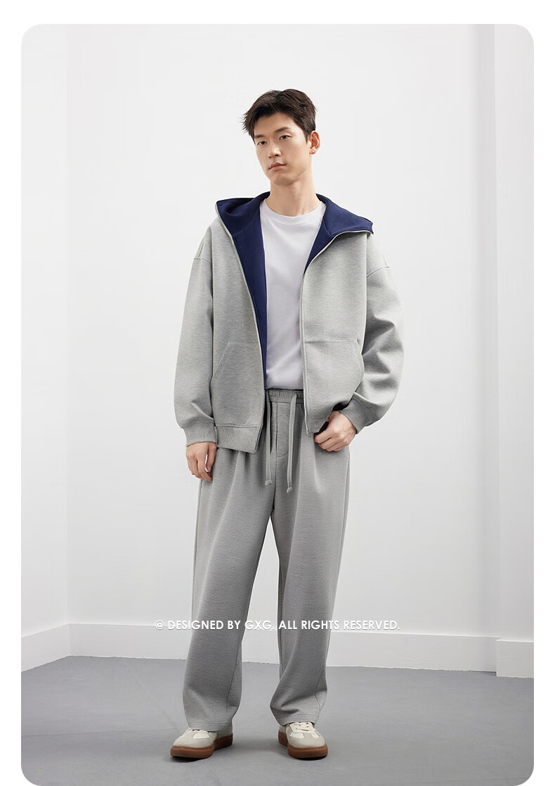 GXG Men's 25th Anniversary Autumn New Dual-Color Casual Open-Front Sweatshirt, Gray, Size 175/L 10