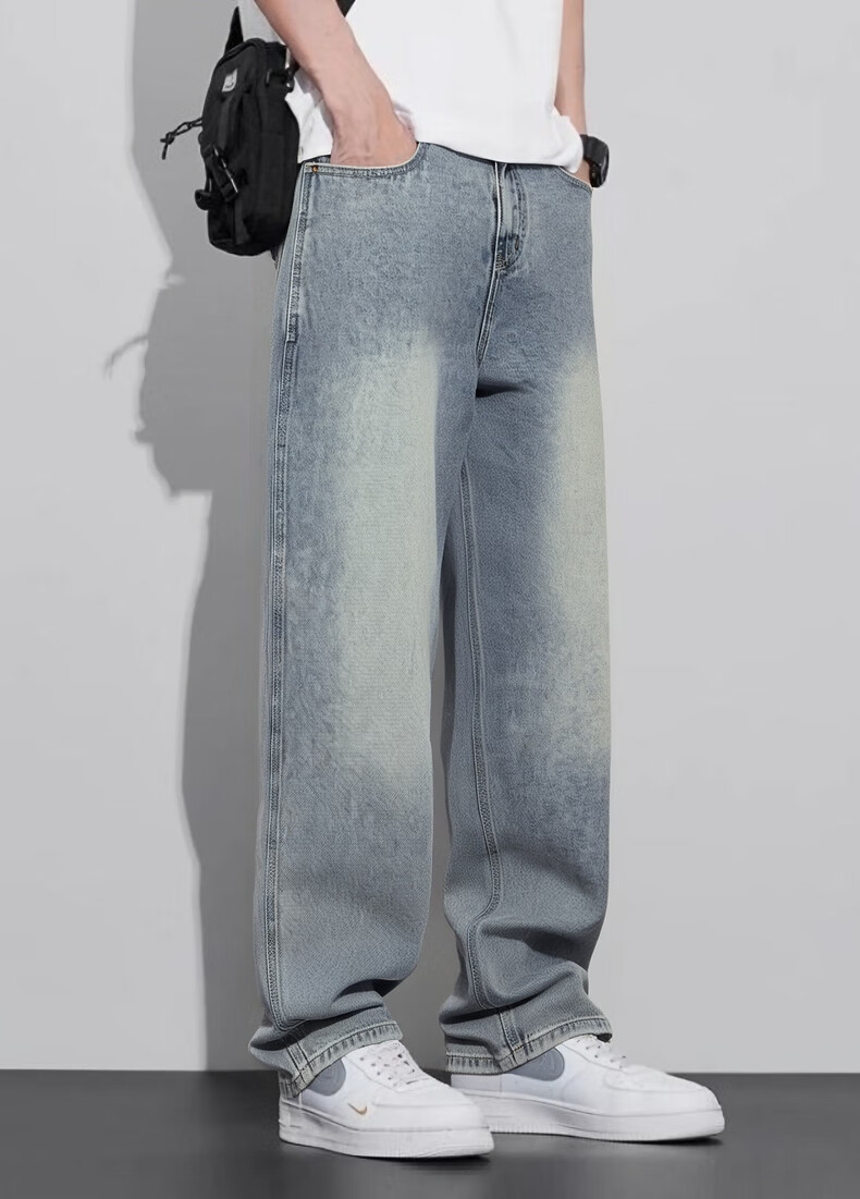 Gxgjeans Men's Fashion Retro Washed Loose Denim Jeans, New for Summer 2025, Denim Blue, 180/XL 6