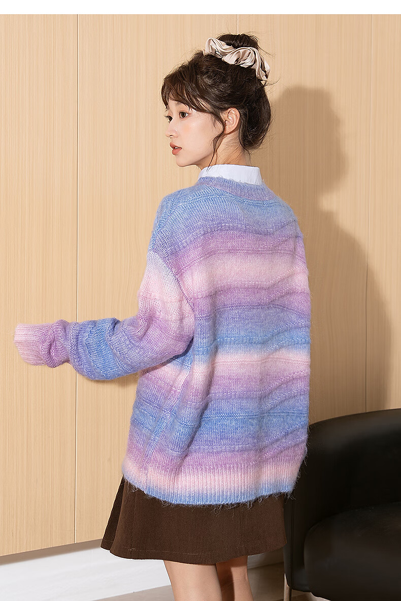 Tangshi 2025 Autumn Winter Women's Gradient Yarn Texture Crew Neck Sweater 7