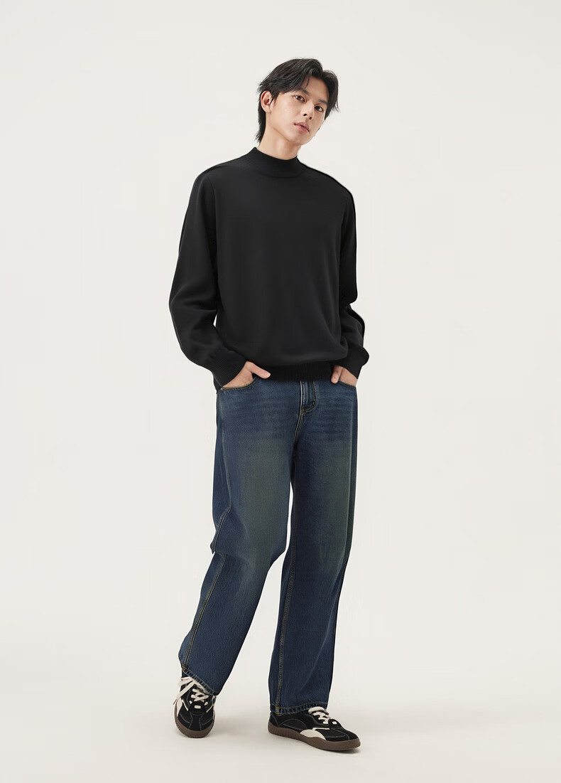Gxgjeans Men's Multicolor Wool Blend Half Turtleneck Knit Sweater Base Layer 2025 Winter New Black 185/XXL 4