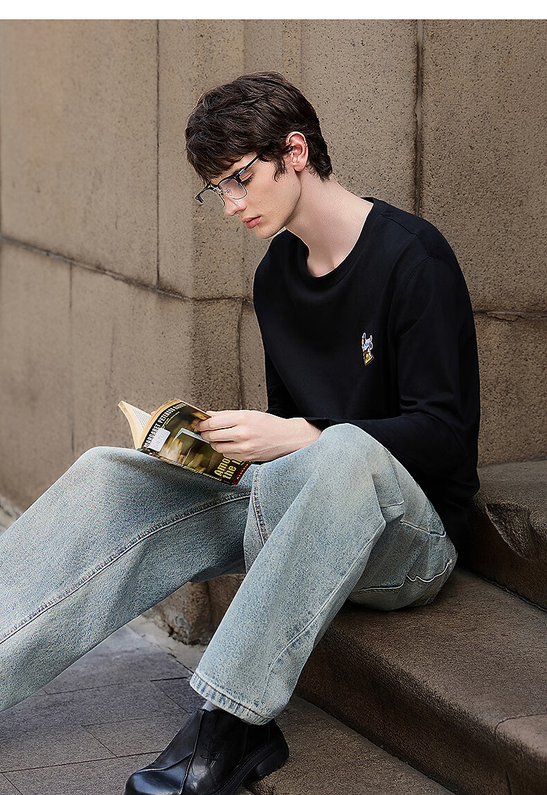 TonLion Spring And Autumn 2026 New Long-Sleeve T-Shirt for Men, Loose-Fitting Sausage Pattern Round Neck Top, Inner Layer Solid Color Undershirt 9