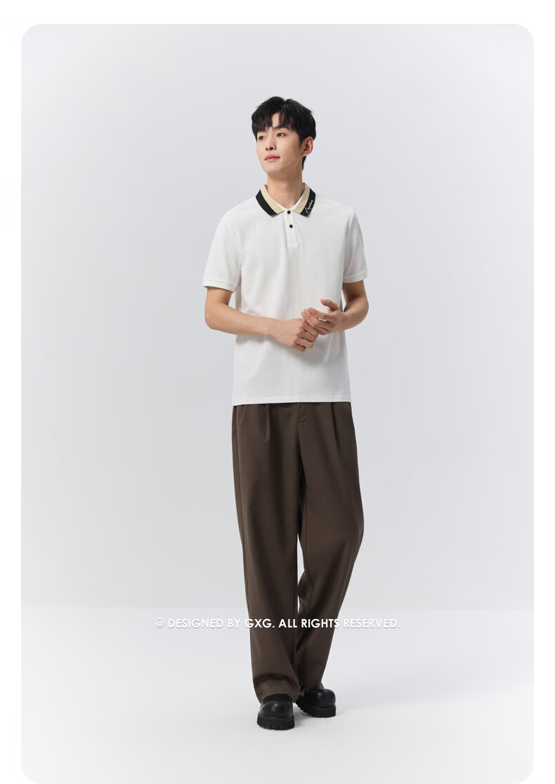GXG Summer Men's Slim Fit Casual Simple Two-Tone Colorblock Comfortable Short Sleeve Polo Shirt 5