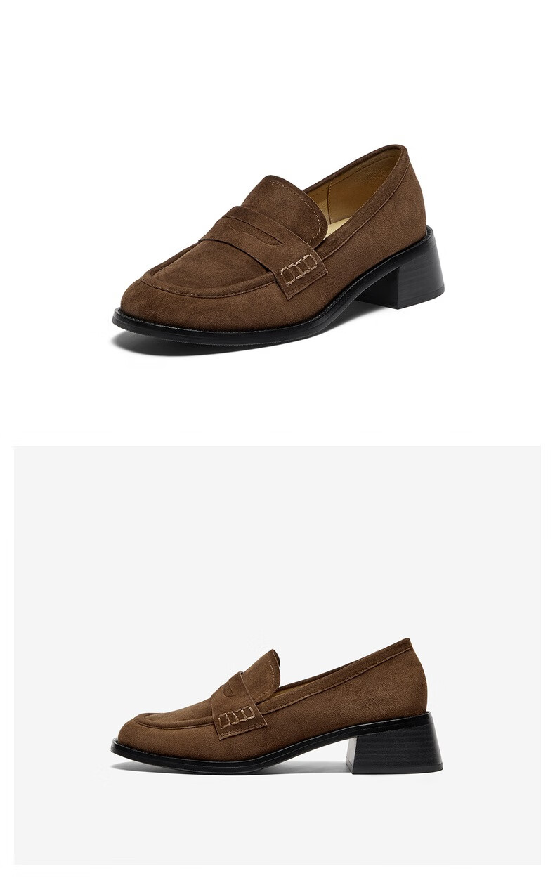 Bata Women's Loafers 2025 Autumn Sheepskin British Style Slip-On Shoes 63051CA5 Brown Size 36 3
