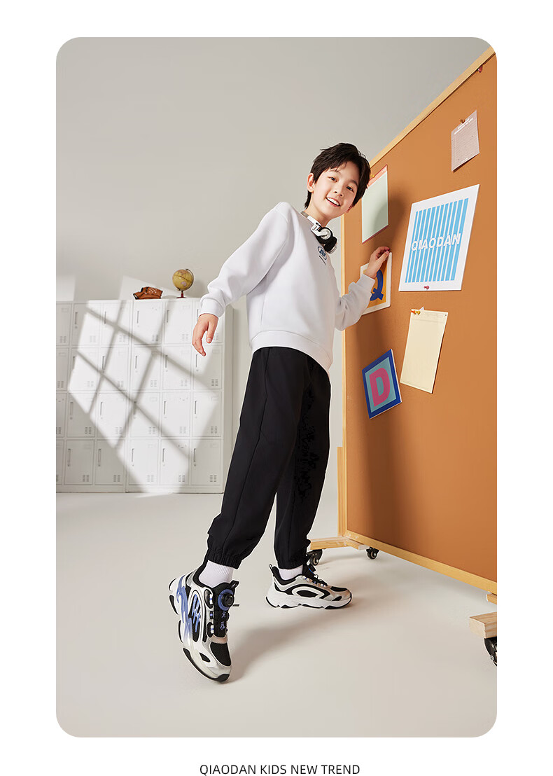 QIAODAN Boys' Running Shoes Spring Autumn Children's "Classic of Mountains and Seas" Collaboration Sports Shoes Black/Sangtian Blue Size 39 19