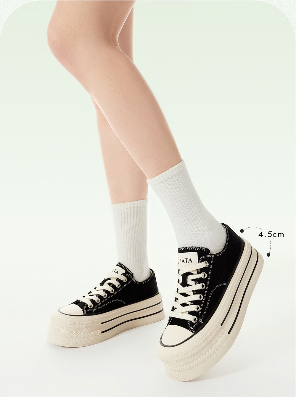 TATA Rainbow Thick-Soled Canvas Shoes for Women, Breathable Black Sneakers, Casual White Shoes WP801AM5 Black, Size 37 9