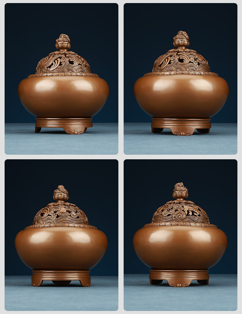 vakada轻奢品牌紫铜香炉纯铜熏香炉仿古铜炉三件套 香道用具家居装饰