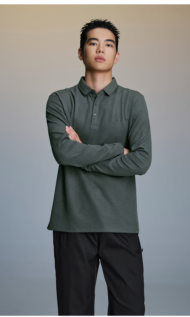 HLAHLA Men's Long Sleeve Polo Shirt Autumn Sports Rocket Base Shirt 9