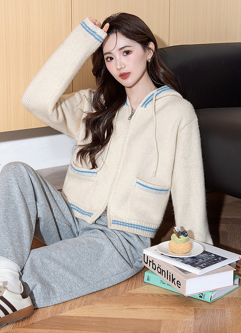 TonLion 2025 Autumn Winter Soft Color-Block Striped Women's Hooded Cardigan 2
