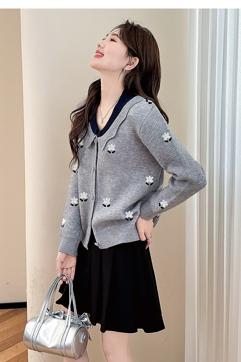 TonLion 2025 Autumn Winter Floral Pattern Color-Block Women's Lapel Cardigan 6