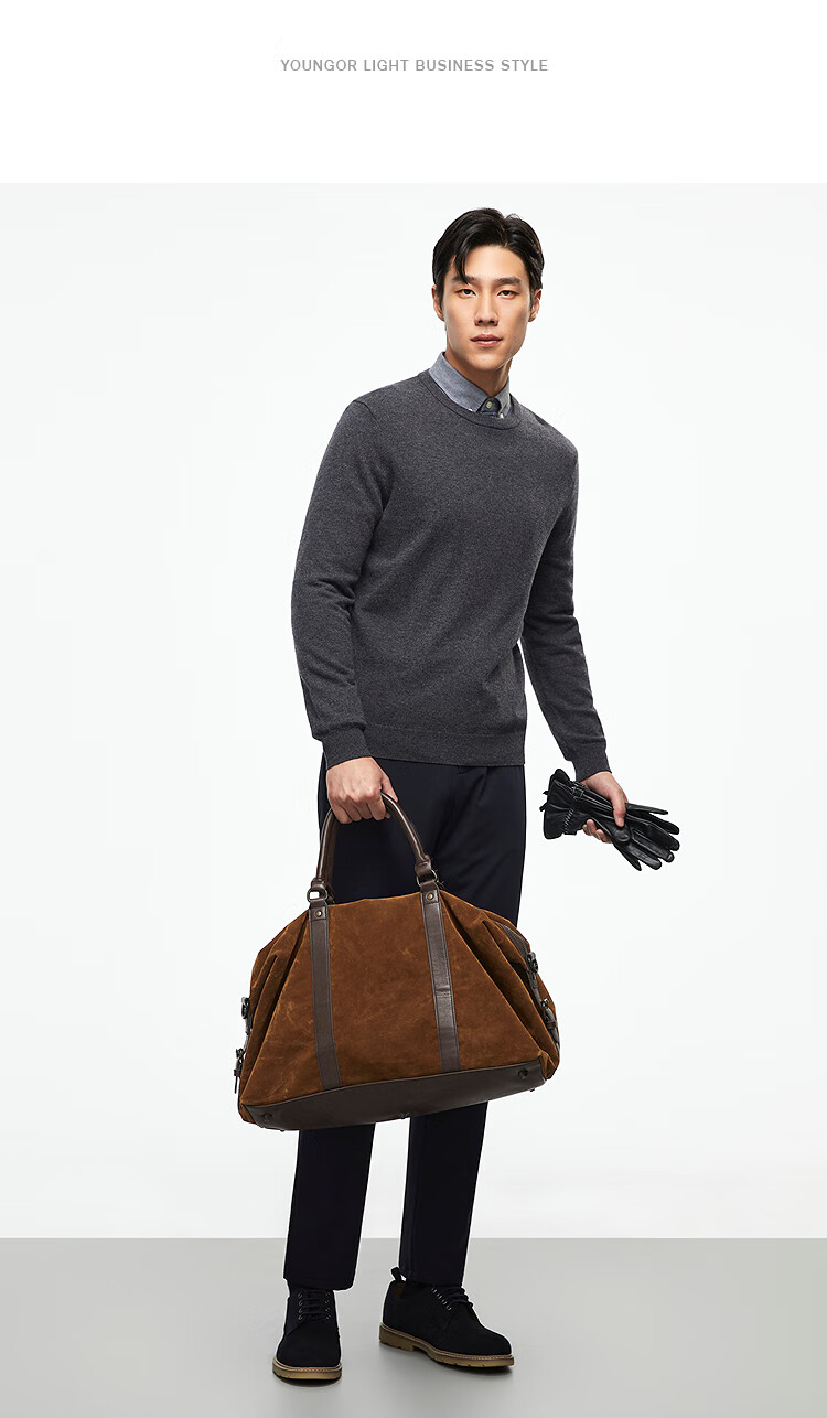 YOUNGOR Men's Pure Wool Autumn And Winter Warm Sweater, Business Round Neck Base Layer Wool Sweater 639994 5