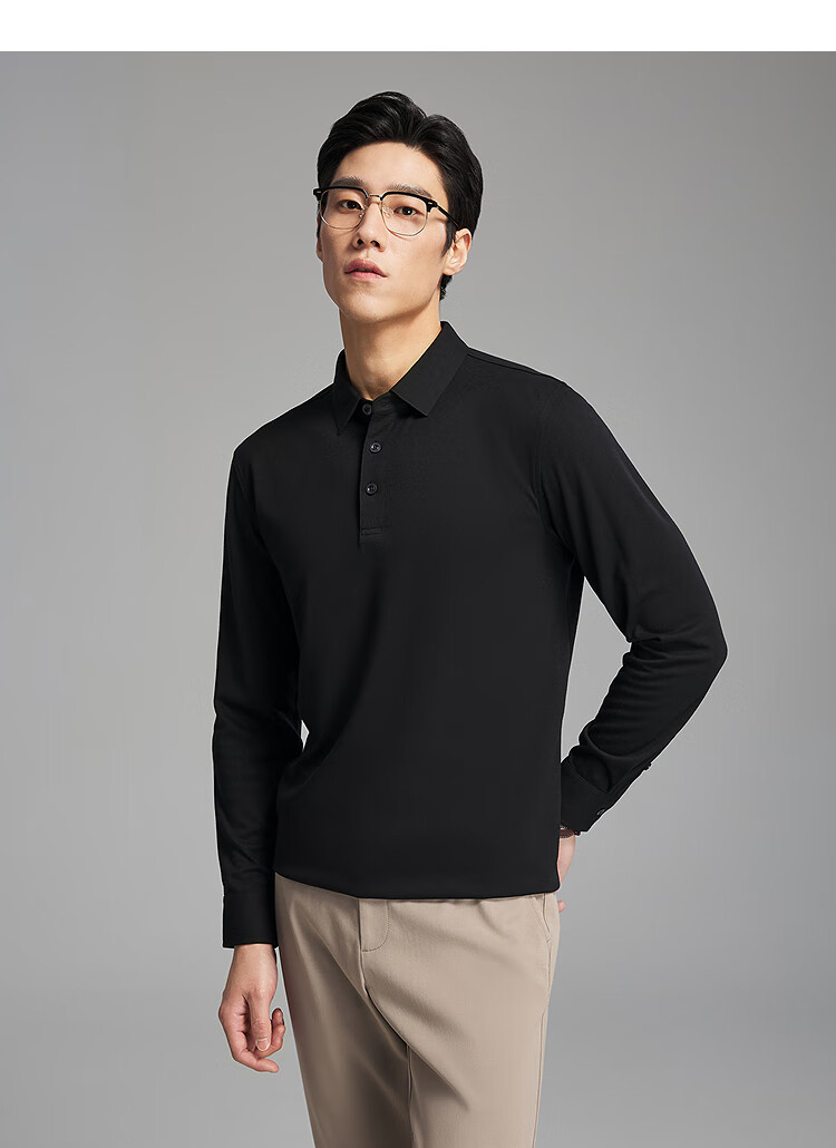 Youngor Antibacterial Antistatic Autumn Winter Men's Machine Washable Wool Business Casual Long Sleeve Polo Shirt 519960 6