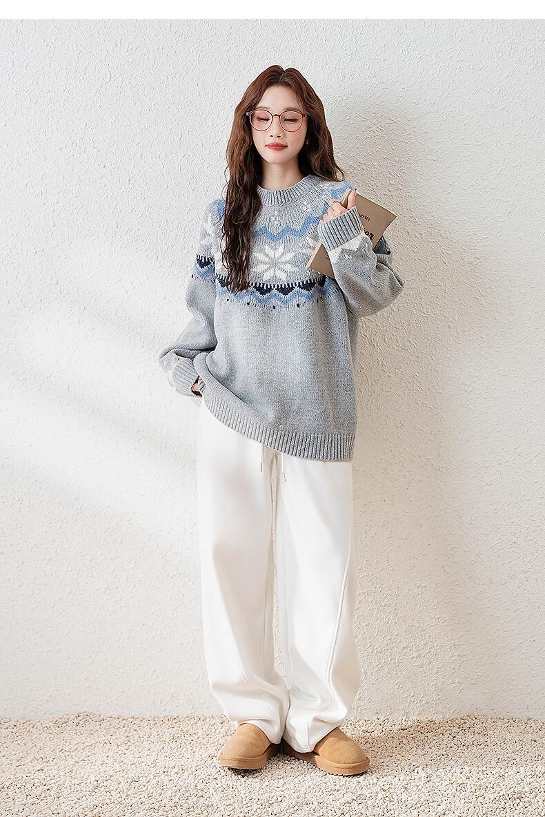 TonLion 2025 Autumn Winter Women's Crew Neck Ethnic Pattern Pullover Sweater 10