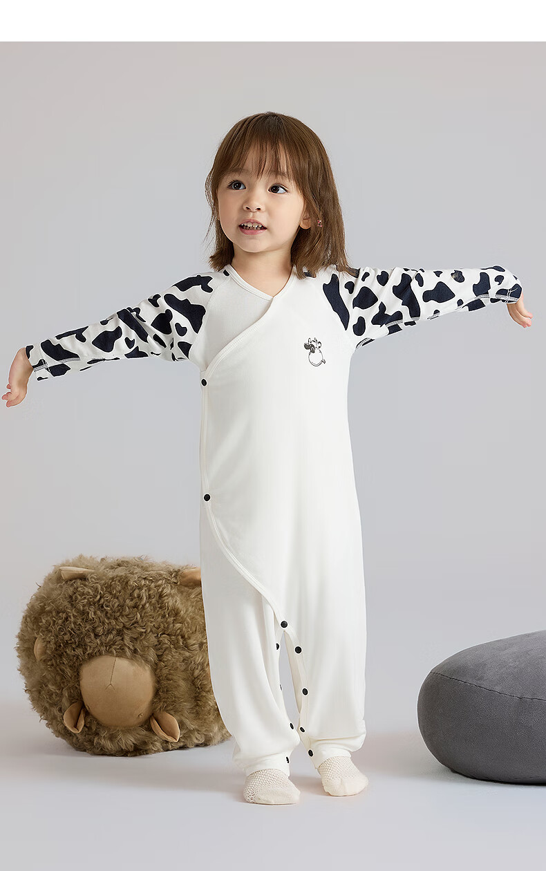 Aimer Baby Milk Leather Infant Long Sleeve Homewear Pajamas Romper Baby Crawling Suit Diagonal Jacquard - Vanilla White 66 16
