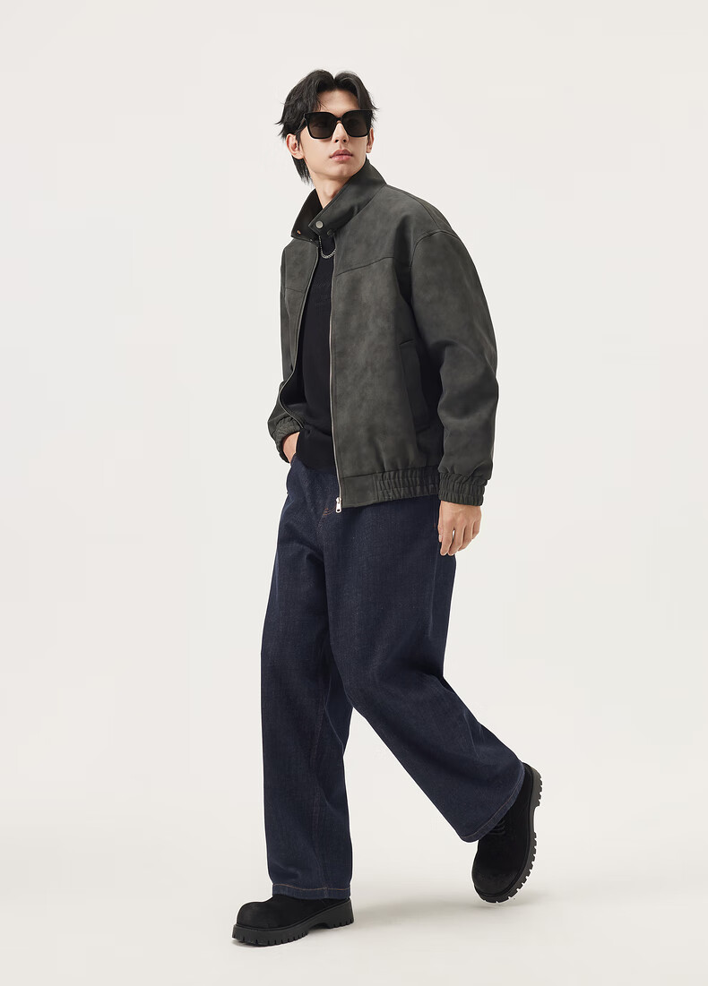 Gxgjeans Men's Simple American Vintage Loose Stand Collar Jacket Coat 25 Autumn New Gray 190/XXXL 8