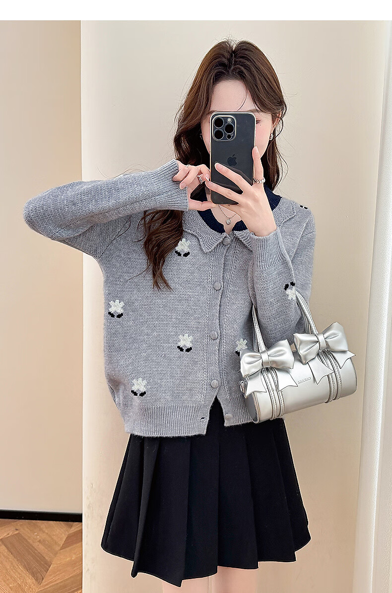 TonLion 2025 Autumn Winter Floral Pattern Color-Block Women's Lapel Cardigan 4