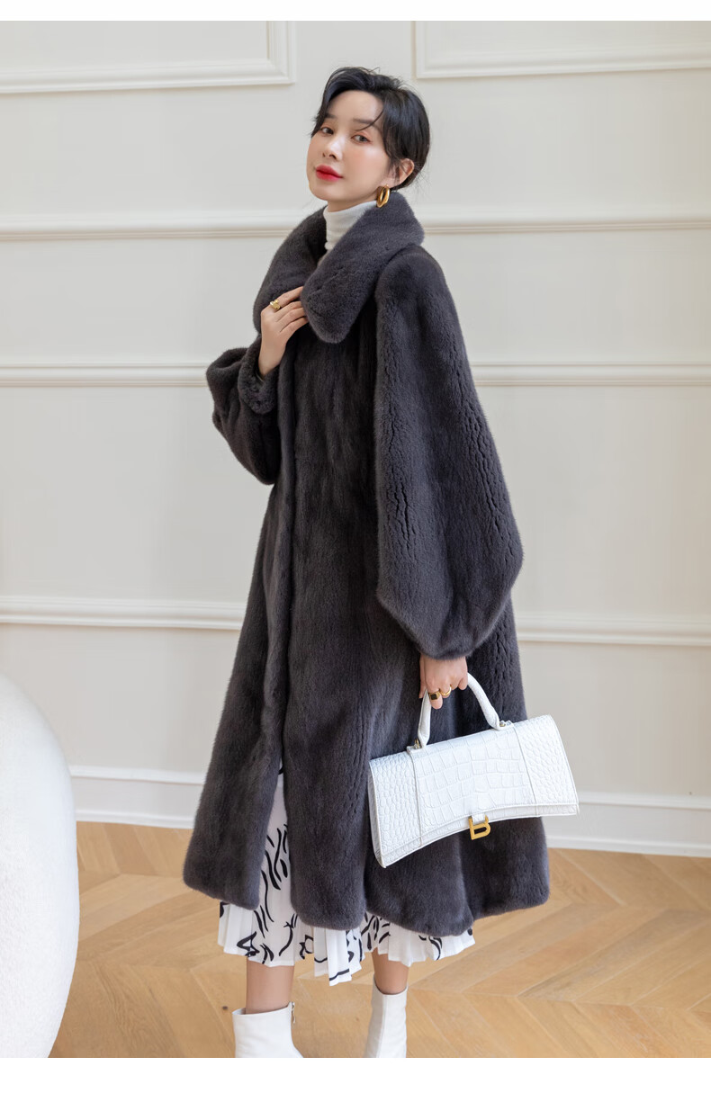 欧迪鸟品牌女装貂皮大衣女整貂长款年轻翻领水貂皮草外套 珍珠白 xl