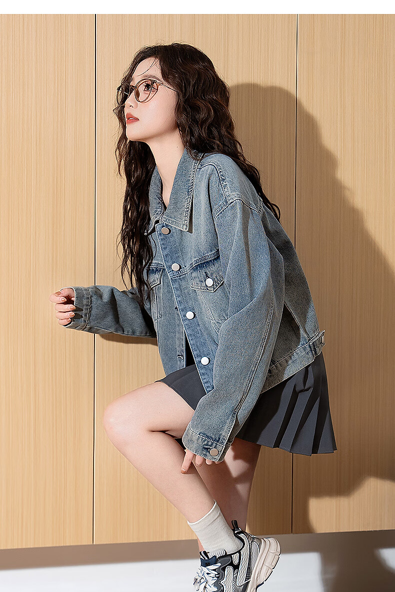 TonLion 2025 Autumn New Women's Lapel Denim Jacket Youthful Short Korean Style Top 9
