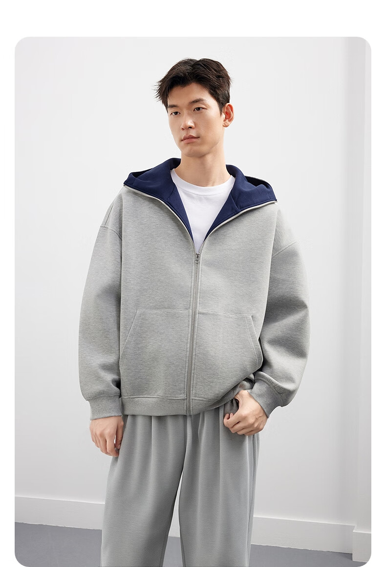 GXG Men's 25th Anniversary Autumn New Dual-Color Casual Open-Front Sweatshirt, Gray, Size 175/L 8