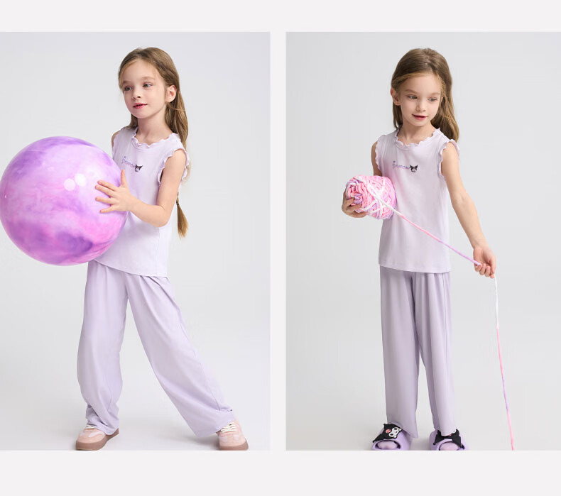 Aimer Kids Cool Sun Protection Class A High-Elastic Sports Pants for Boys And Girls, Wide-Leg Straight Trousers - Dawn Purple 140 21