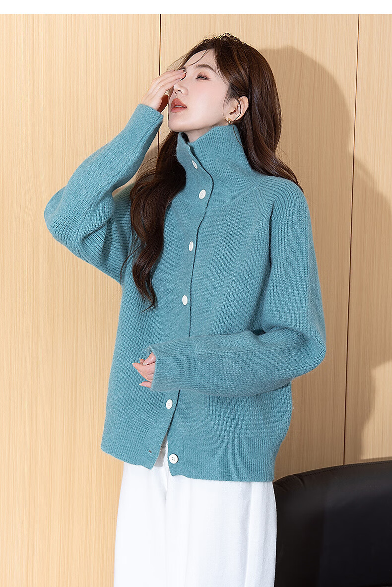 TANGSHI 2025 Autumn Winter Lazy Style Women's Dual-Wear Polo and Turtleneck Cardigan 5