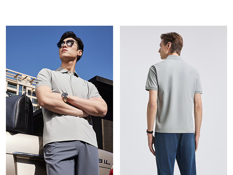 Youngor Cool Feeling Spring Summer New Men's Short Sleeve Casual Solid Color Polo Shirt Gray VSJD533105DCA M 18
