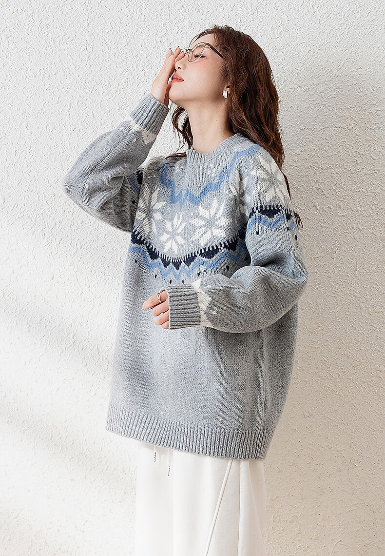 TonLion 2025 Autumn Winter Women's Crew Neck Ethnic Pattern Pullover Sweater 2