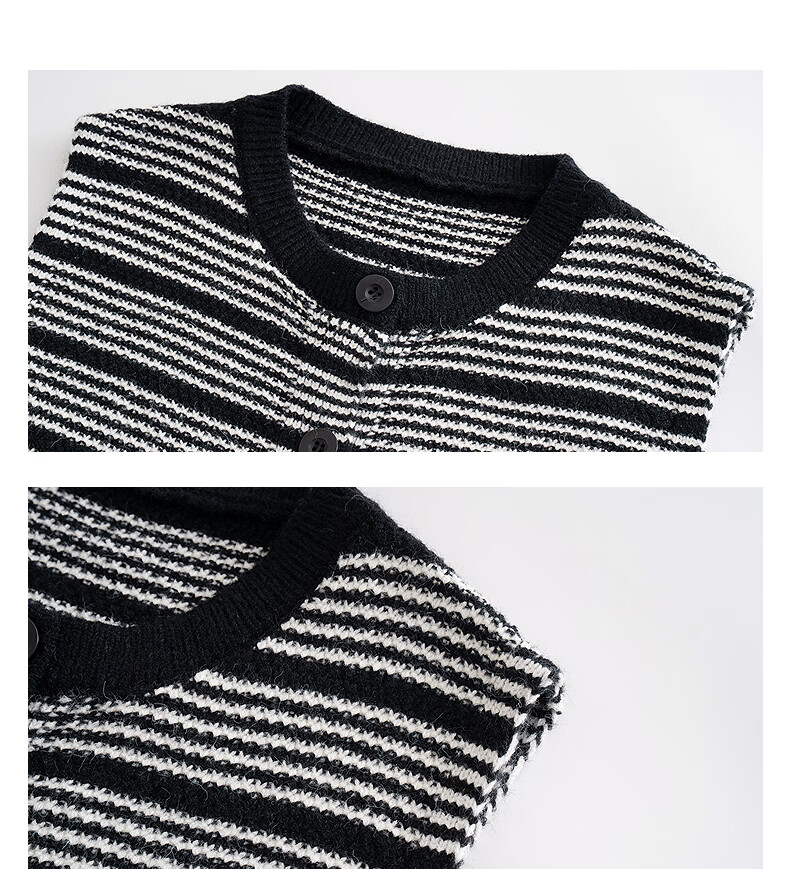 TonLion 2025 Autumn Winter Striped Design Crew Neck Cardigan Vest for Women 8