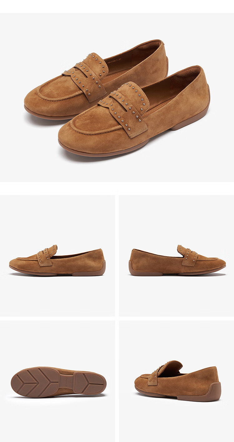 Le Saunda Round Toe Casual Sheepskin Low Heel Loafers Women 12602 Brown Coffee CMS 37 6