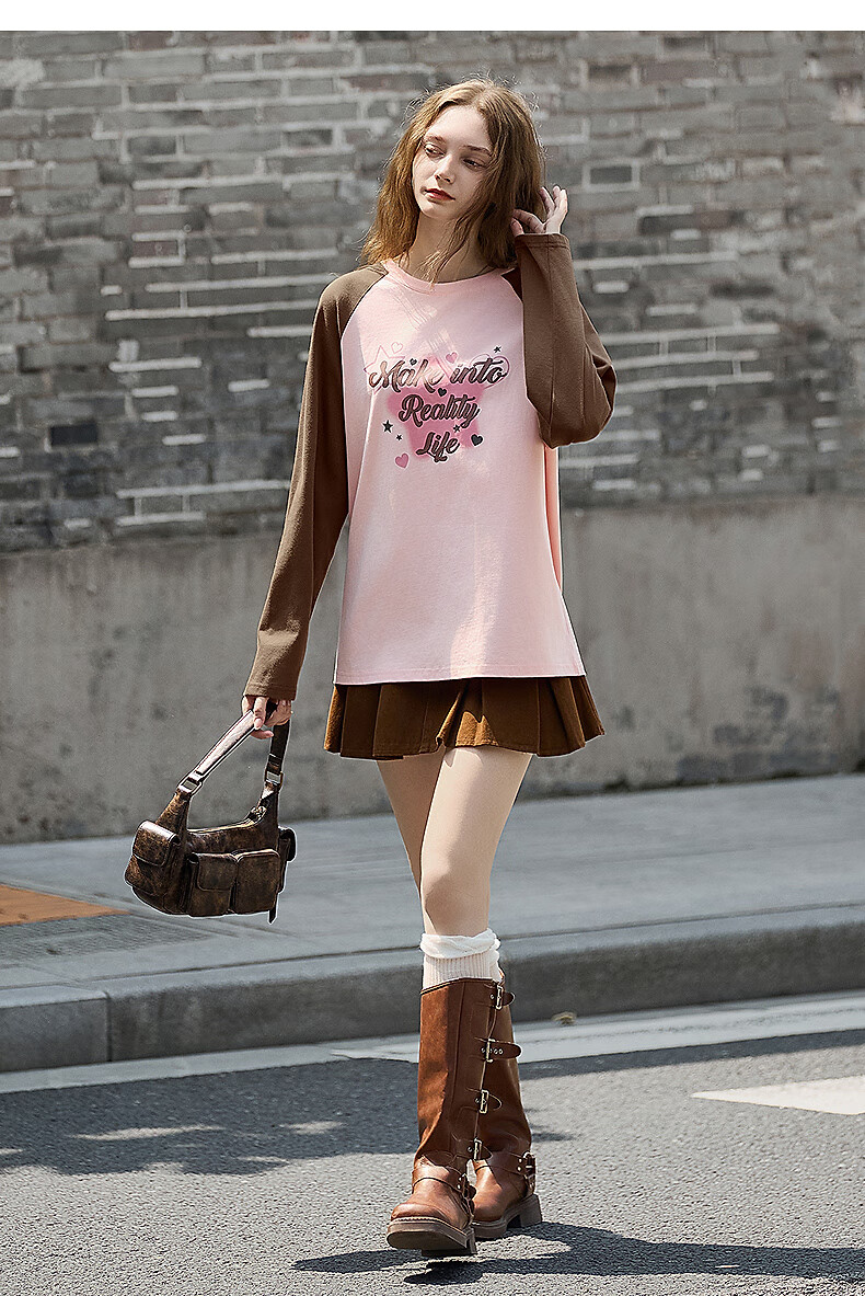 TonLion Autumn And Winter Women's Knitted Round Neck T-Shirt with Front Chest Star Pattern, Raglan Sleeve, High-End Look, Slimming Effect 17