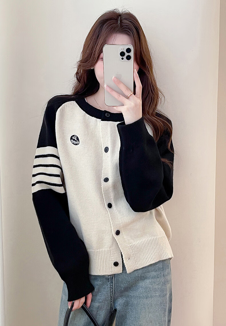 TonLion 2025 Autumn Winter Colorblock Raglan Sleeve Embroidered Women's Cardigan 2