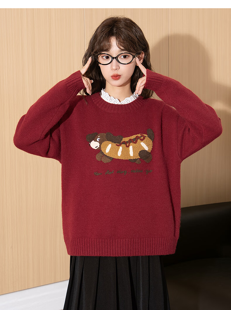 Tangshi 2025 Autumn Winter Women's Crew Neck Front Large Pattern Towel Embroidery Knit Sweater 18